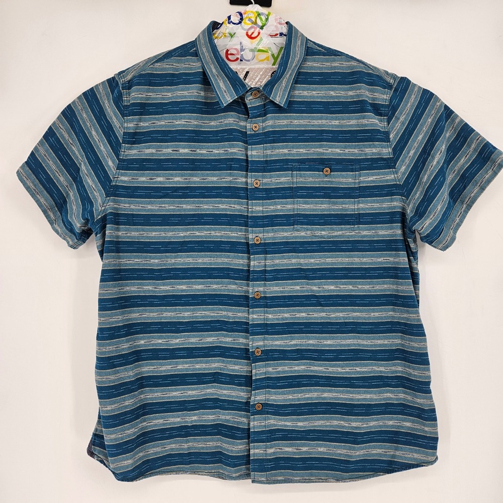 Carbon 2 Cobalt‎ Shirt Mens XXL Button Up Short Sleeve Preppy Striped  Lined